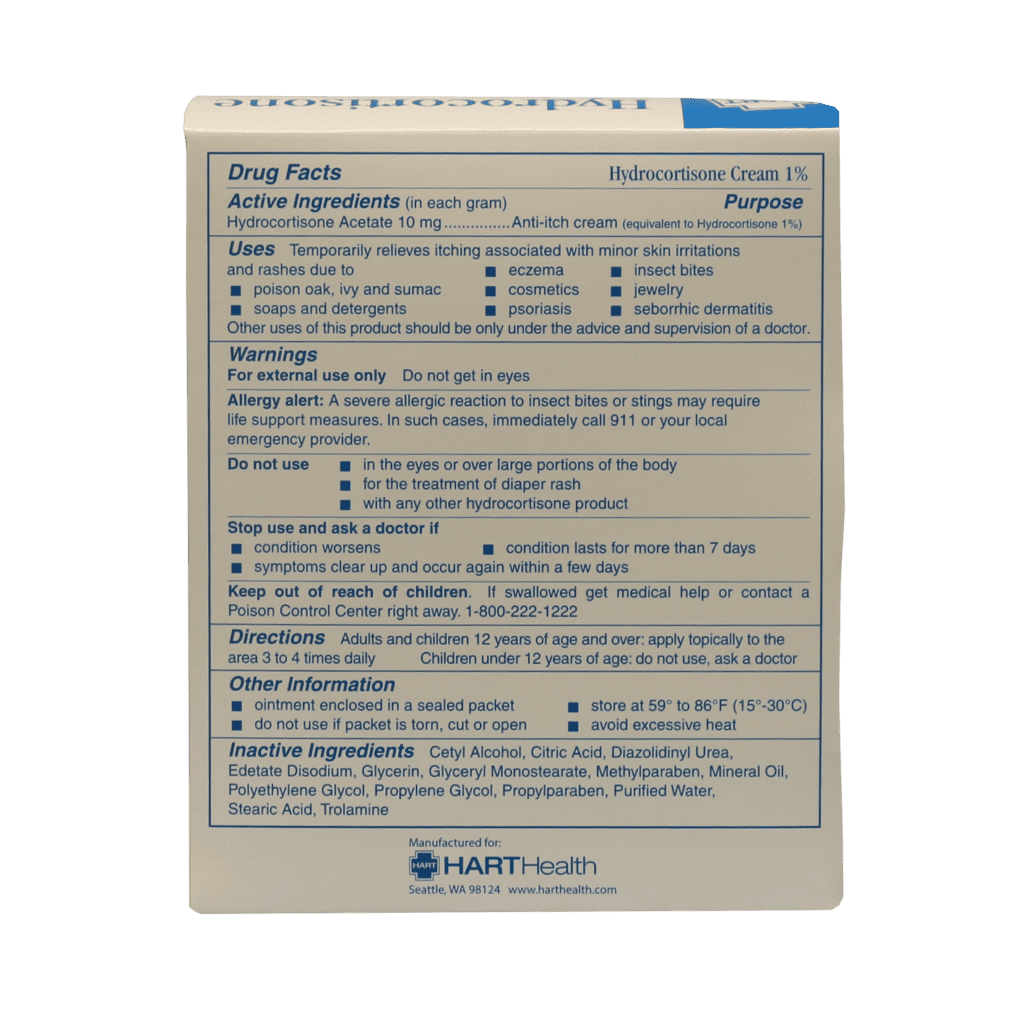 Hydrocortisone Cream 144/ct box - back of box