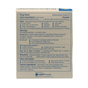 Hydrocortisone Cream 144/ct box - back of box