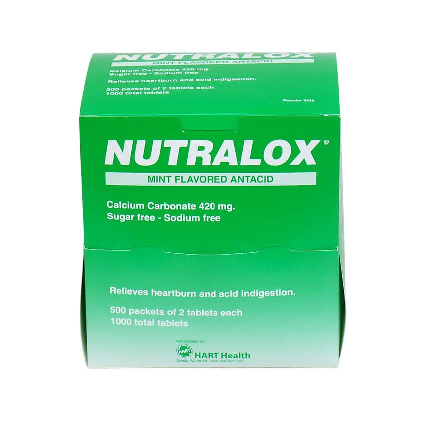 Nutralox antacid tablets 500 packet box - front view