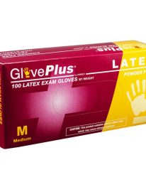 Latex exam gloves medium, size - 100 box front view