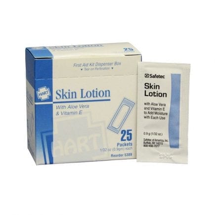 Skin Lotion packaged for the workplace in a first aid kit dispenser box.