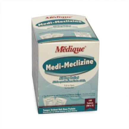 Motion Sickness Tablets from Medique products packaged for the workplace.