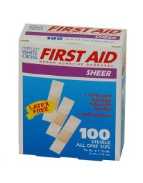 First Aid brand Small Sheer Strip Adhesive Bandages 100/box - front view