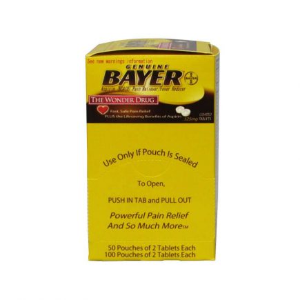 Genuine Bayer Aspirin 50 packet box - front view