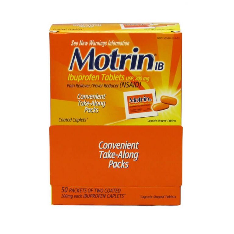 Motrin Brand Ibuprofen Caplets - 50 Packet/Box • First Aid Supplies Online