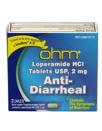 Generic anti-diarrheal tablets in 12 count box - front view