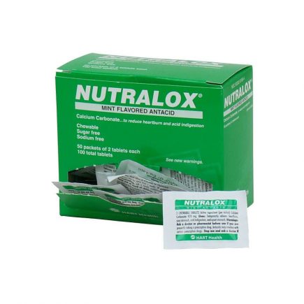 Nutralox antacid tablets 50 packet box - rear view