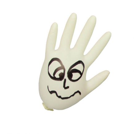 Latex exam glove inflated - front view