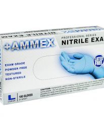 Nitrile exam grade gloves, size large,100 count box - front view