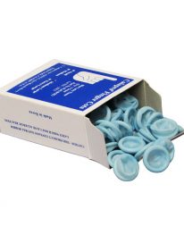 Blue latex finger cots large - 144 box open view