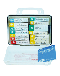 Sixteen unit plastic first aid kit - open view