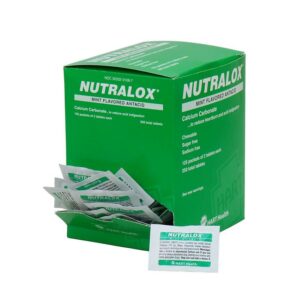 Nutralox antacid tablets 125 packet box -open view
