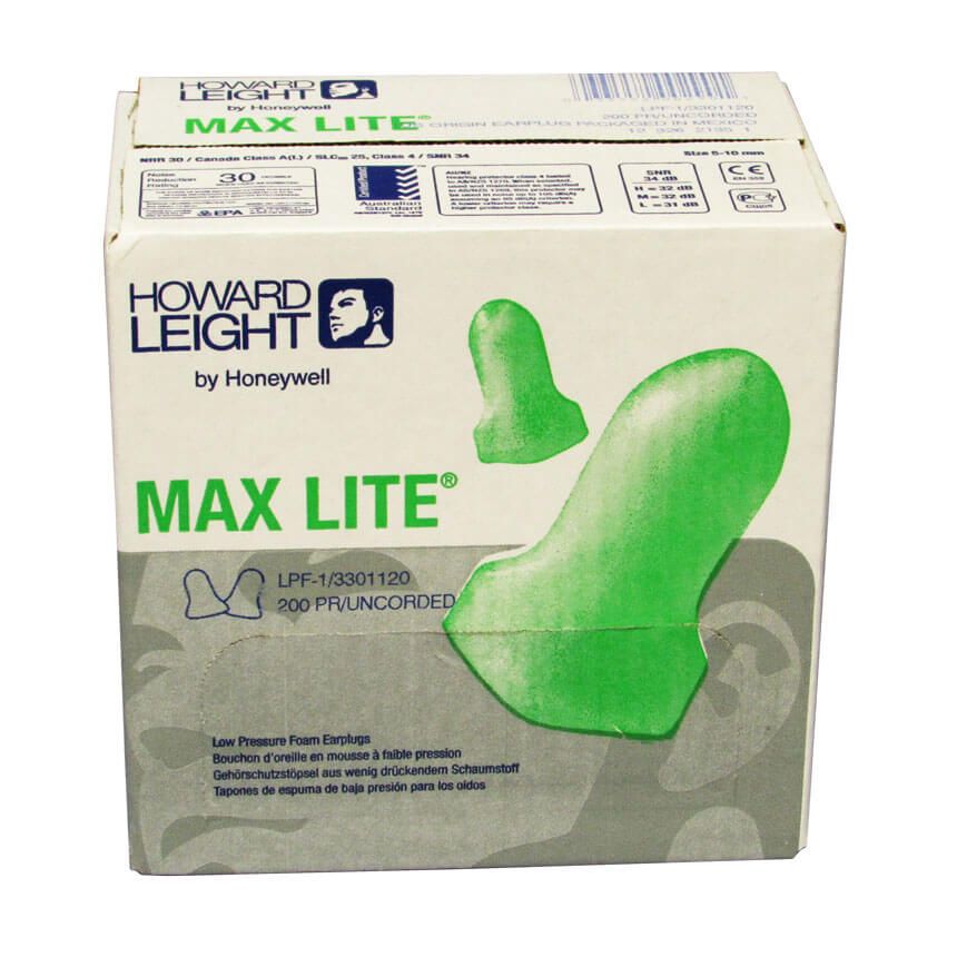 200 Pairs/Box Howard Leight Max Lite Low Pressure Foam Uncorded Earplugs NRR 30 