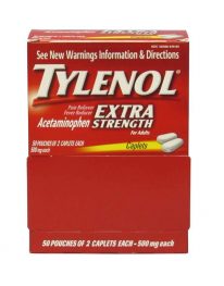 Tylenol Extra Strength Caplets 50 packet box - front view