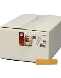 Bulk box of 1000 count sheer strip bandages with displayed sheer strip.