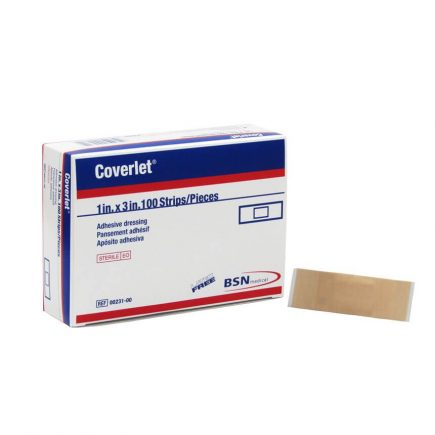 Coverlet adhesive strip bandages 100/box 1" x 3" - display view