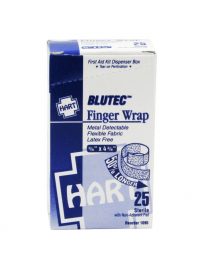 BluTec extra long metal detectable blue fabric finger wrap bandage 25/Box - front view