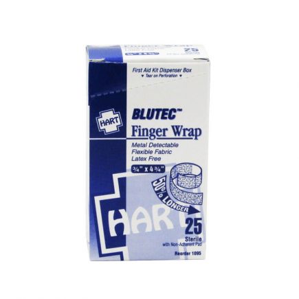 BluTec extra long metal detectable blue fabric finger wrap bandage 25/Box - front view
