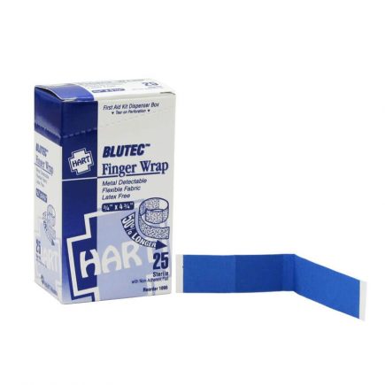 BluTec extra long metal detectable blue fabric finger wrap bandage 25/Box - display view