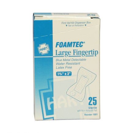 Foamtec Blue Foam Metal Detectable Extra Large Fingertip Bandage 25/box -front view