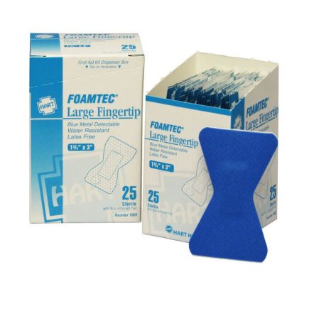 Foamtec Blue Foam Metal Detectable Extra Large Fingertip Bandage 25/box - display view