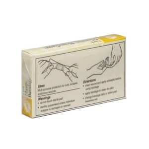1" x 3" adhesive strip 16 count unit box - back of package view.
