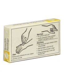 Unit box of 8 fabric woven knuckle bandages - back of package illustrations.