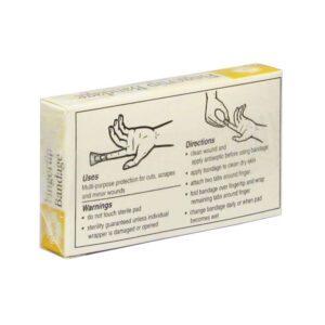 Back of package illustrations for bandage use.