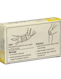 Adhesive bandage back of package illustrations for use.