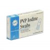 Unit box of iodine antiseptic swabs - front view.