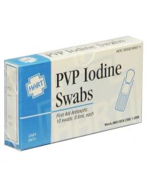 Unit box of iodine antiseptic swabs - front view.