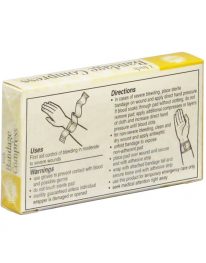 Bandage compress in unit box - back view.