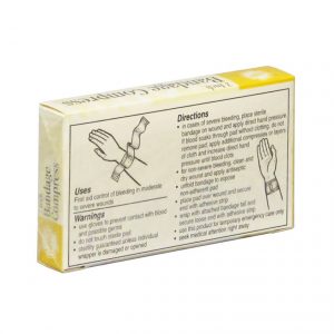 Bandage compress in unit box - back view.