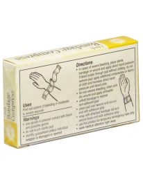 Bandage compress in unit box - back of box illustrations for use.