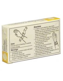 4" bandage compress in unit box - back view with illustrations.