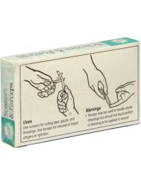 Back view of scissors and forceps unit packaging.