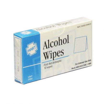 Isopropyl alcohol wipes in unitized box - front view.