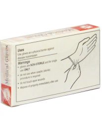 Illustrated use directions on back of exam glove package.