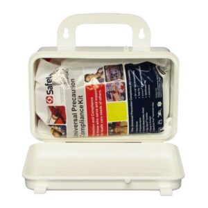 Body Fluid Spill Clean Up Kit with PPE in a Plastic Kit Box - open view
