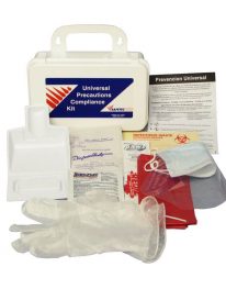 Body Fluid Spill Clean Up Kit with PPE in a Plastic Kit Box - displayed view