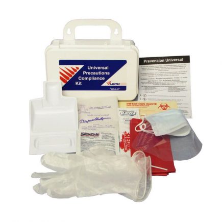 Body Fluid Spill Clean Up Kit with PPE in a Plastic Kit Box - displayed view