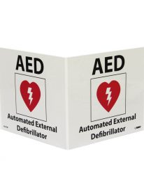 Three dimensional AED location sign.