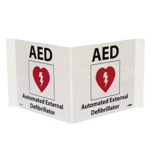 Three dimensional AED location sign.