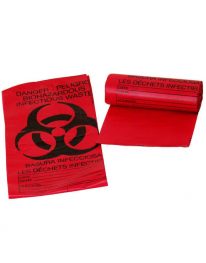 Red Biohazard Bags - 50/roll - deployed view
