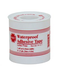 Three cut adhesive tape on a spool with cover.