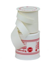 Three cut adhesive tape on a spool with cover - open view