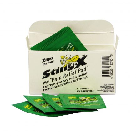 StingX Pain Relief Pads 25 count box - display view