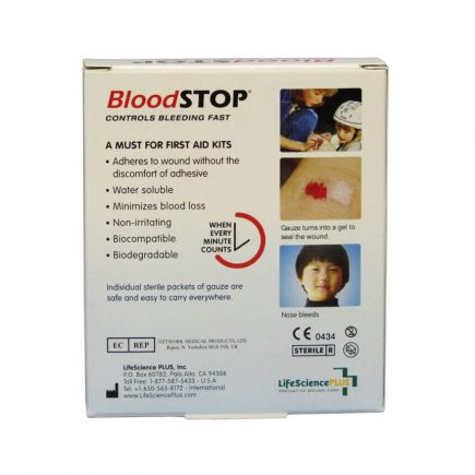 BloodStop Hemostatic Gauze 10/box Assorted Sizes - rearview
