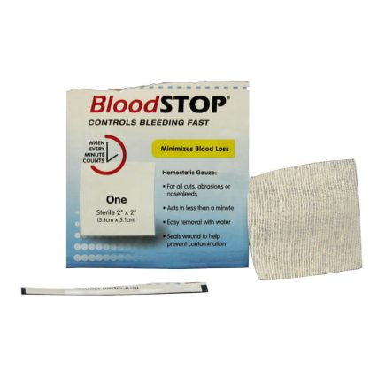 BloodStop Hemostatic Gauze 10/box Assorted Sizes - individual open package view