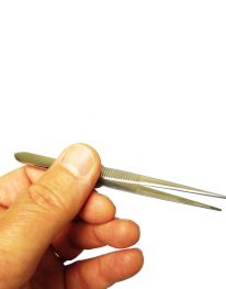 Splinter Forceps 4-1/2" - side view - in hand view